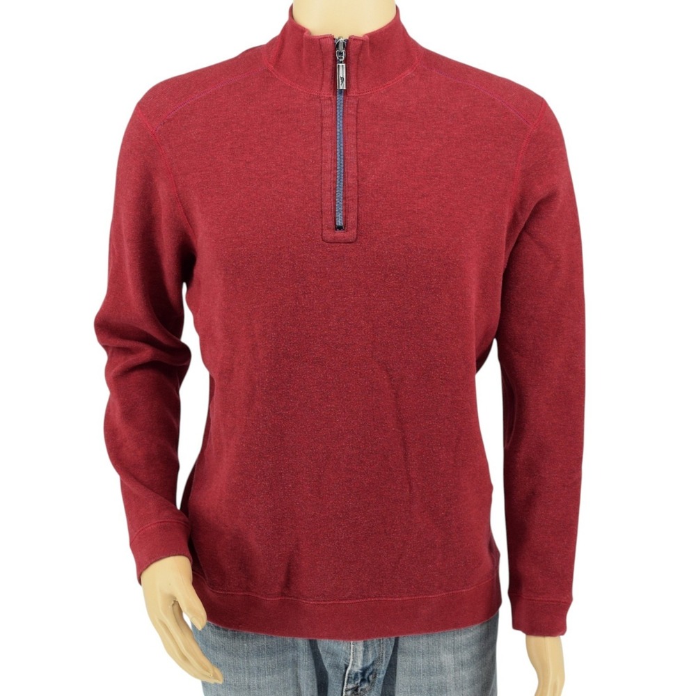 Tommy Bahama FLIPSIDE Reversible 1/4 Zip Sweater Men's L Burgundy Charcoal - Picture 4 of 15